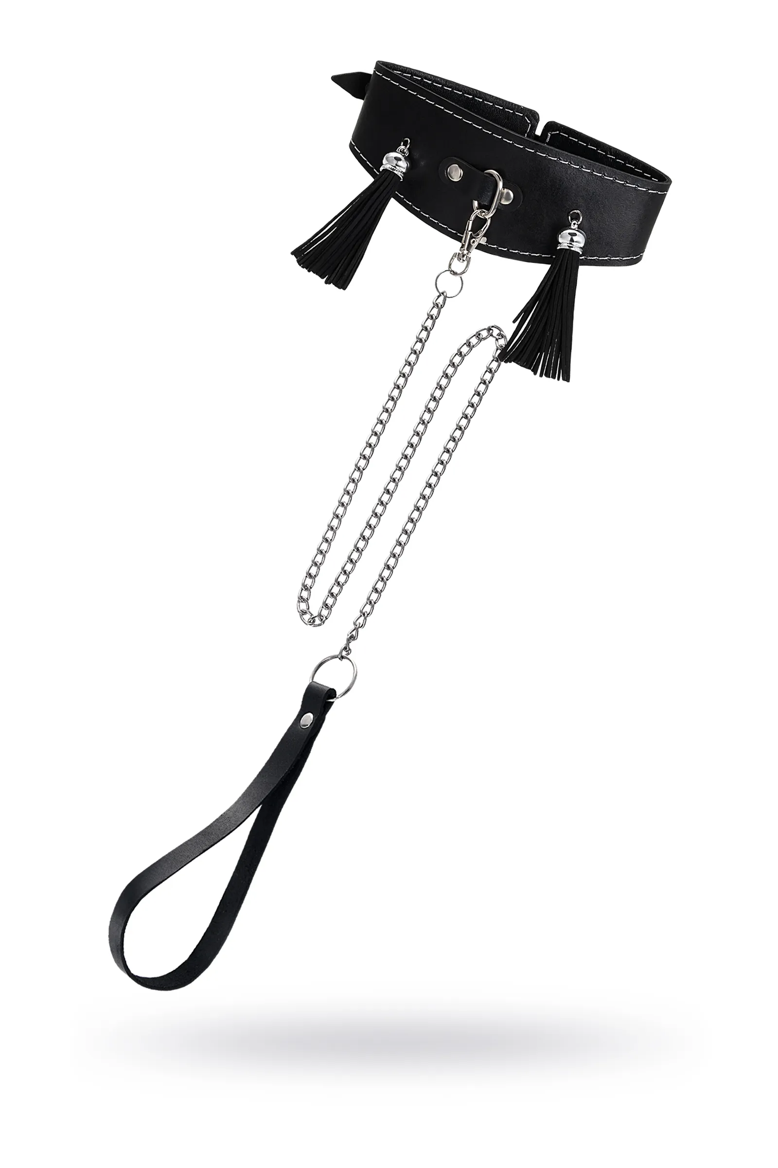 Ошейник высокий с кисточками Pecado BDSM, натуральная кожа, черный