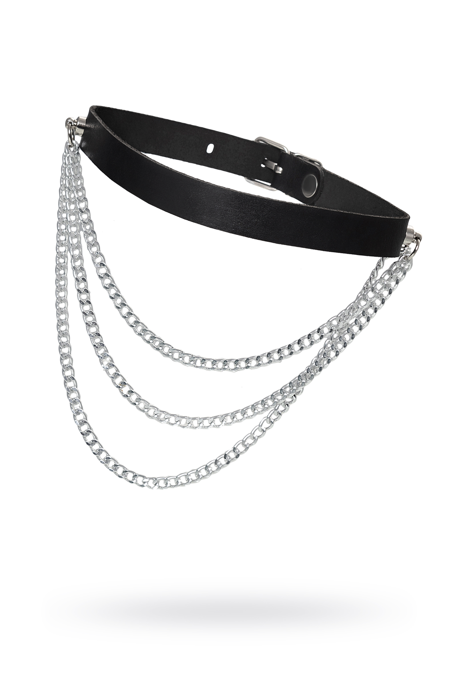 Чокер с цепочками, модель 1 Pecado BDSM, натуральная кожа, черный