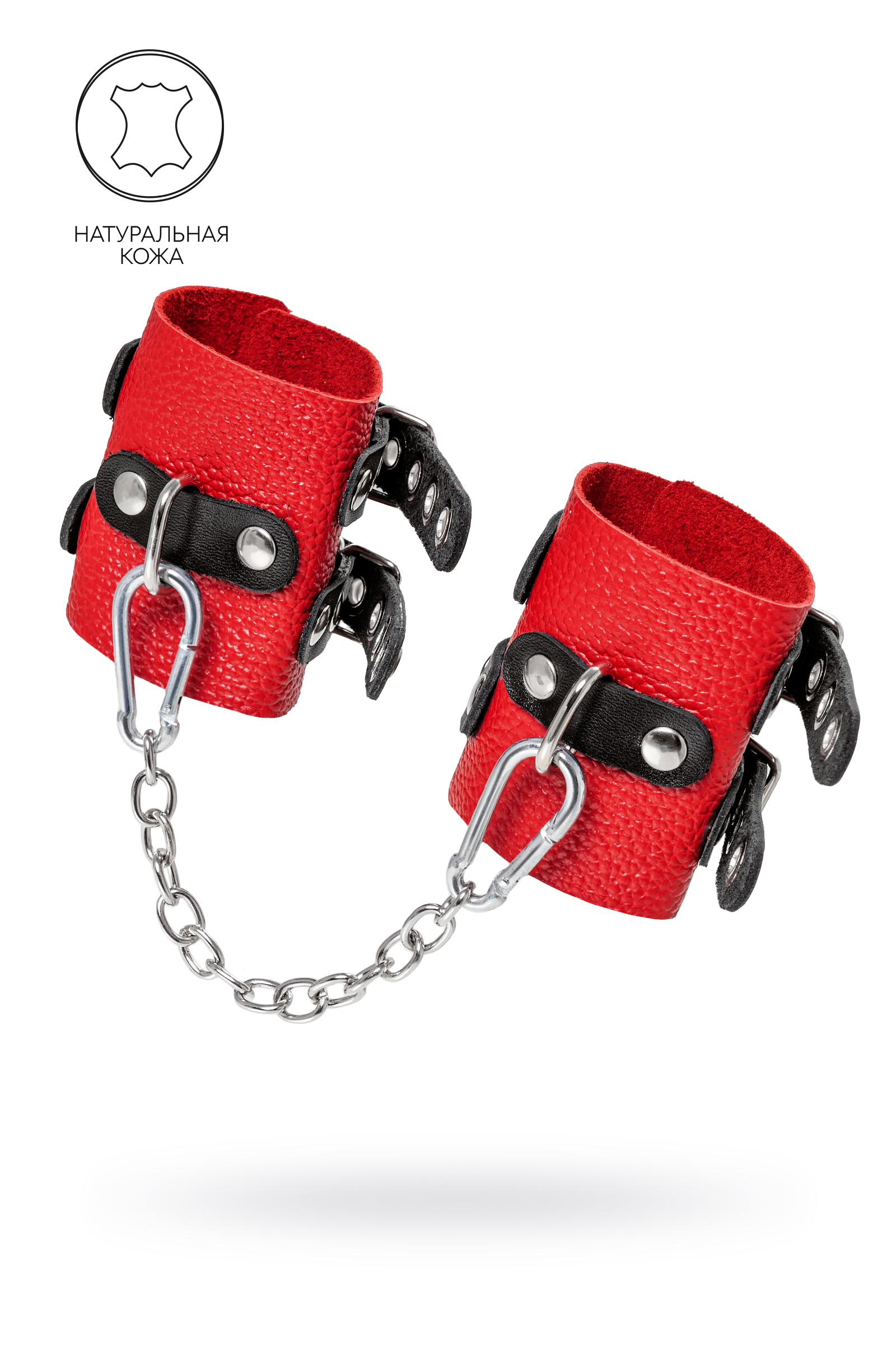 Наручники Pecado BDSM, красно-чёрные с двумя ремешками с люверсами