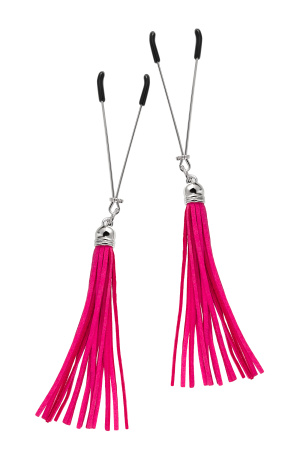 Зажимы на соски «вилки» с кисточками из замши Pecado BDSM, Фуксия