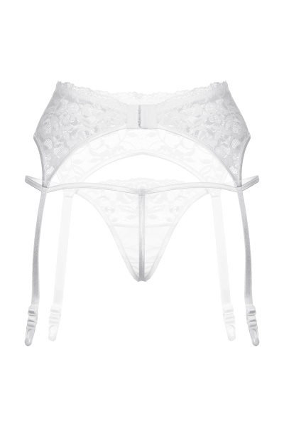 Пояс для чулок и стринги кружевные, белые, M/L