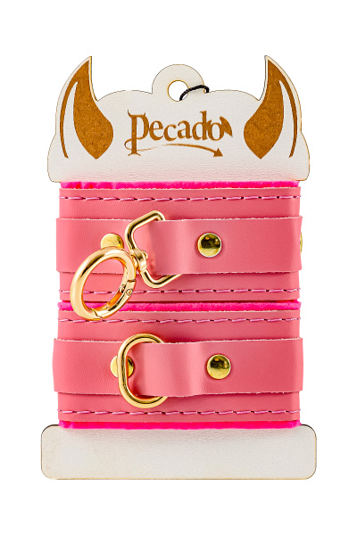 Оковы Pecado BDSM, «МИНИ» двуслойный, оригинальная сцепка, натуральная кожа, розовый