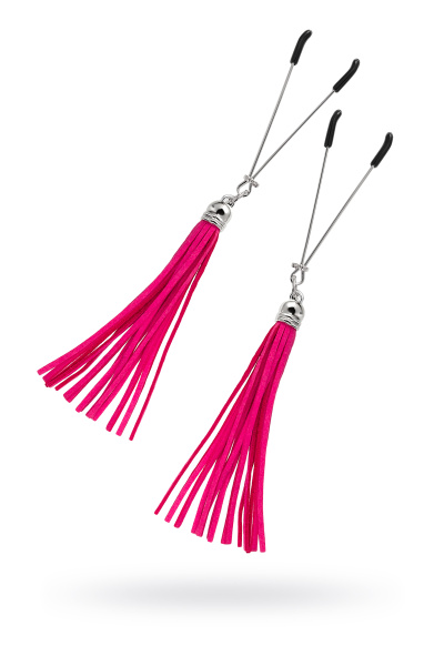 Зажимы на соски «вилки» с кисточками из замши Pecado BDSM, Фуксия