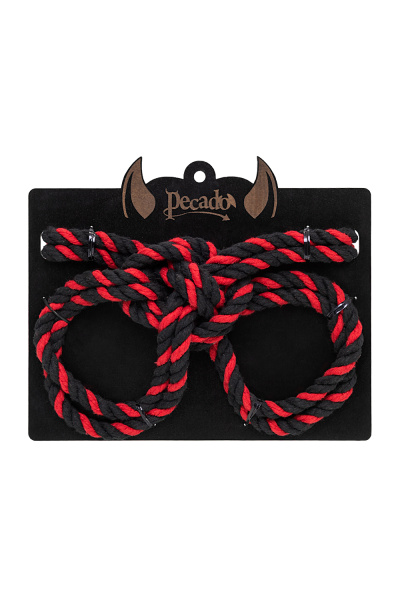 Наручники-оковы из хлопковой веревки ""Узел-Омега"", Pecado BDSM черно-красные, 3,5 м