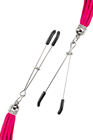 Зажимы на соски «вилки» с кисточками из замши Pecado BDSM, Фуксия