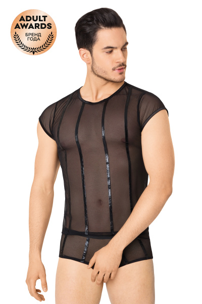 Костюм-сетка с полосками мужской SoftLine Collection (майка, шорты), черный, M/L