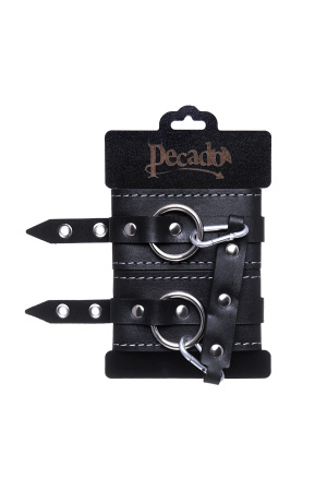 Оковы двухслойные с белой строчкой Pecado BDSM, натуральная кожа, черные